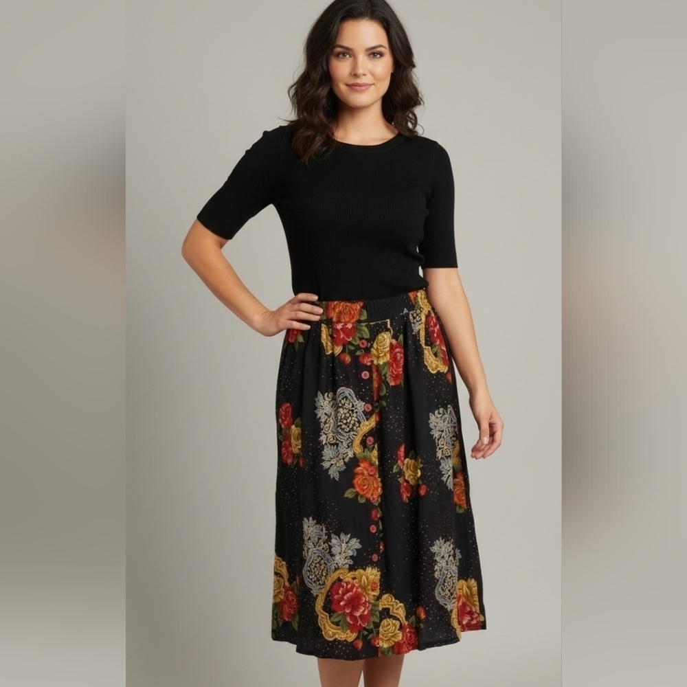 Norton Mcnaugton Vintage Midi Women's Floral Skirt Size 12